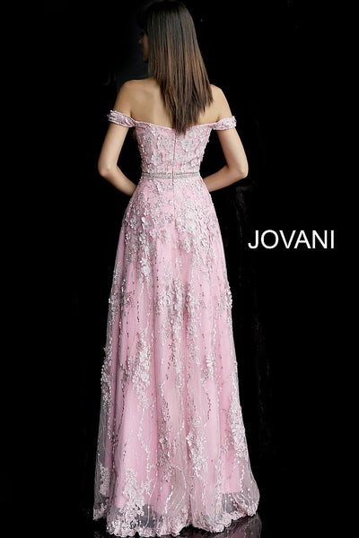 Pink Off the Shoulder Floral Embroidered Evening Jovani Dress 63005 - Elbisny