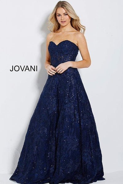 Platinum Strapless Embroidered A Line Evening Jovani Dress 60815 - Elbisny