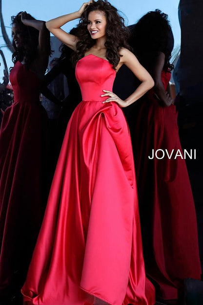 Red Strapless Pleated Skirt Evening Jovani Gown 67730 - Elbisny