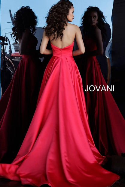 Red Strapless Pleated Skirt Evening Jovani Gown 67730 - Elbisny