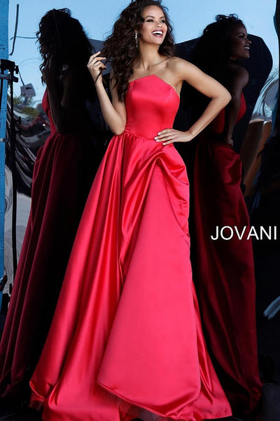 Red Strapless Pleated Skirt Evening Jovani Gown 67730 - Elbisny
