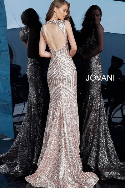 Rose Gold Fitted Sleeveless Sequin Prom Jovani Dress 64807 - Elbisny