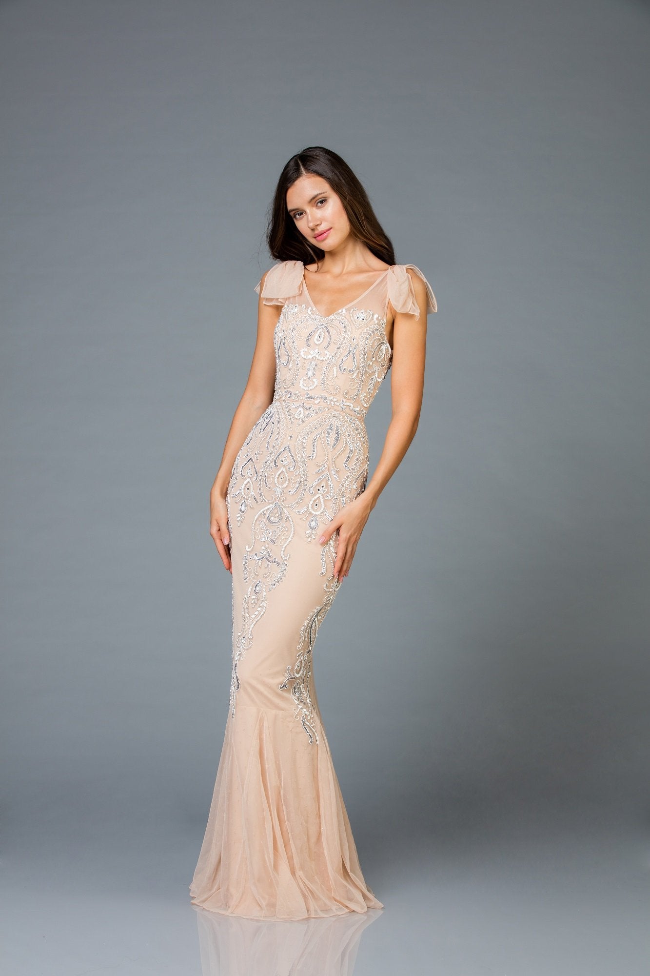 Scala V- Neckline Beaded Dress 48943 - Elbisny