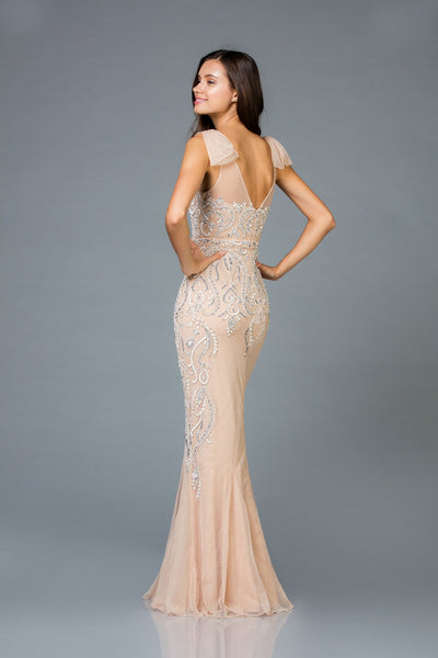 Scala V- Neckline Beaded Dress 48943 - Elbisny