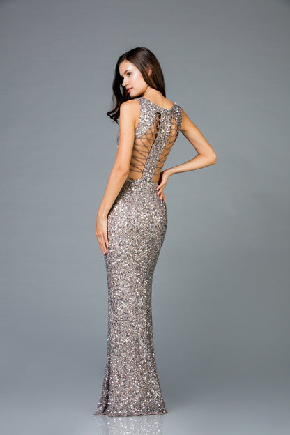 Scala V- Neckline Sequins Dress 48962 - Elbisny