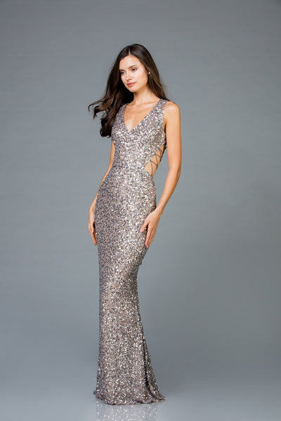 Scala V- Neckline Sequins Dress 48962 - Elbisny