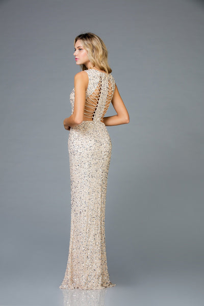 Scala V- Neckline Sequins Dress 48962 - Elbisny
