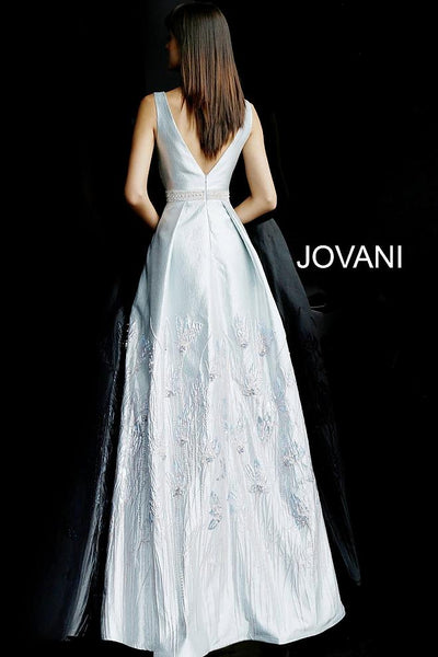 Silver A Line Sleeveless V Neck Evening Jovani Dress 62767 - Elbisny