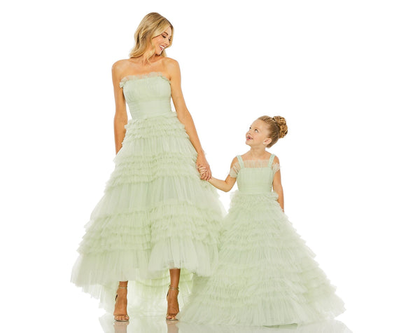 STRAPLESS TULLE RUFFLE GOWN