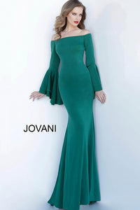 Dark Green Off the Shoulder Fitted Evening Jovani Dress 3029 - Elbisny