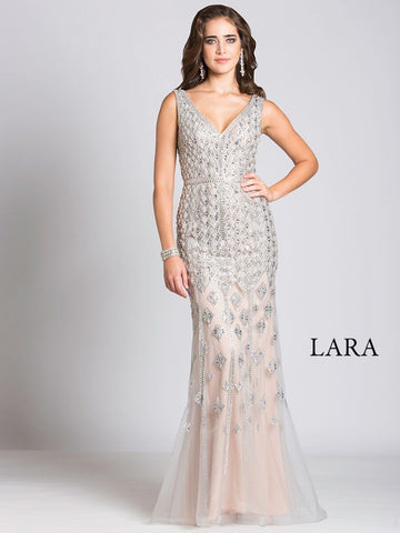 Lara 33521 - Silver Beaded Dress - Elbisny