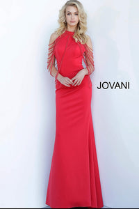 Red High Neckline Fitted Embellished Jovani Dress 3549 - Elbisny