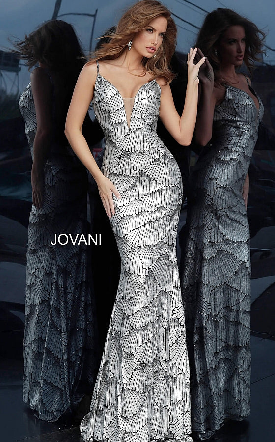 Black Silver Fitted Sexy Prom Jovani Dress 3940 - Elbisny