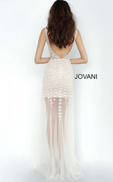 Off White Nude Beaded V Neck Prom Jovani Dress 3959 - Elbisny