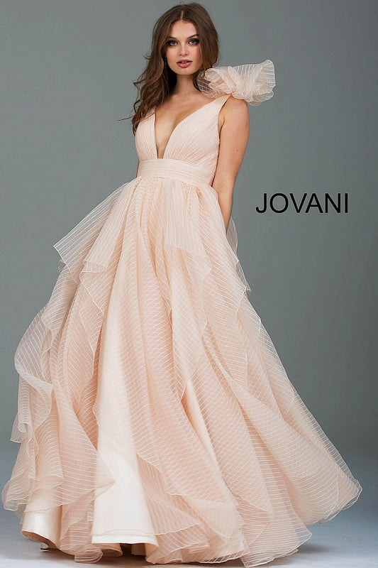 Plunging Neckline Layered Jovani Ballgown 55210 - Elbisny