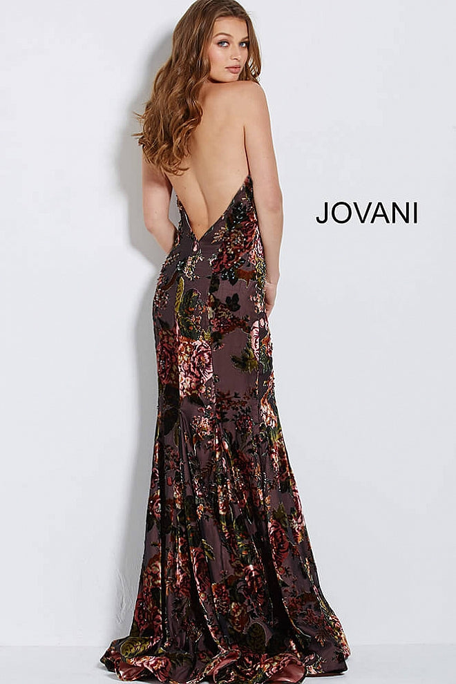 Multi Color Plunging Halter Neck Floral Evening Jovani Dress 58560 4 Multi Color Plunging Halter Neck Floral Evening Jovani Dress 58560 4