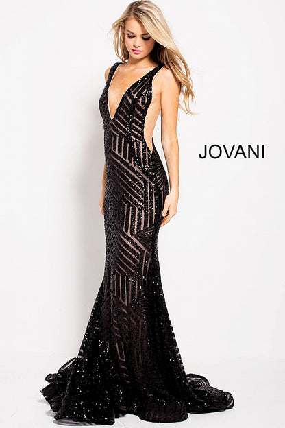 Sequin Embellished V Neck Fitted Jovani Dress 59762 - Elbisny