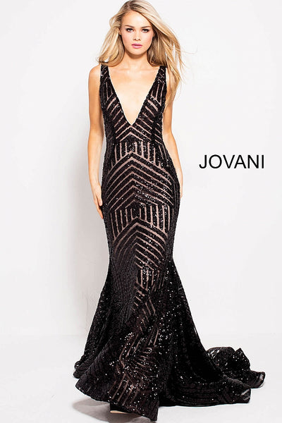 Sequin Embellished V Neck Fitted Jovani Dress 59762 - Elbisny