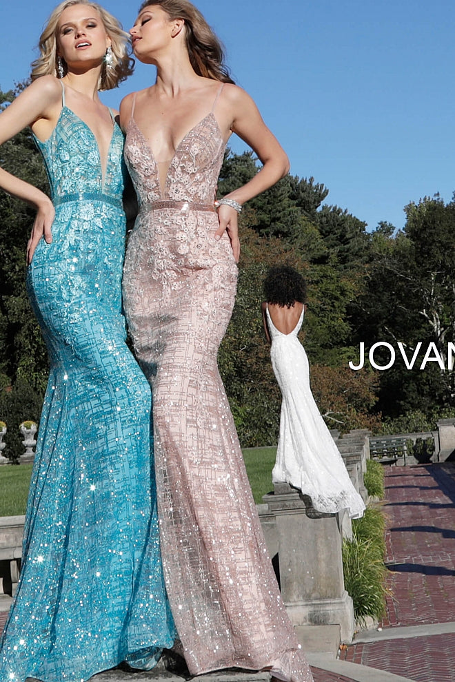 Rose Gold Mermaid Embellished Jovani Dress 62517 - Elbisny