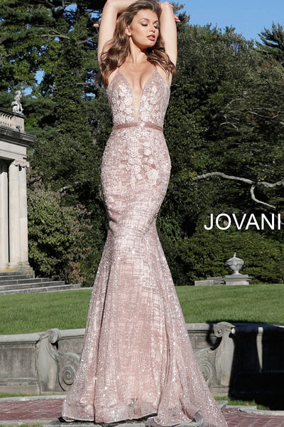 Rose Gold Mermaid Embellished Jovani Dress 62517 - Elbisny