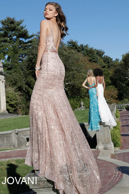 Rose Gold Mermaid Embellished Jovani Dress 62517 - Elbisny