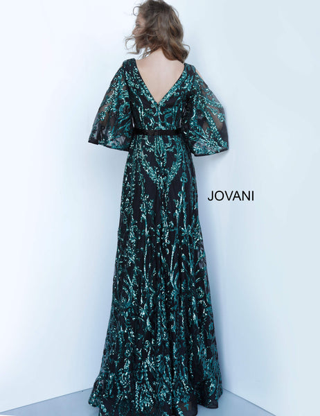 Black Emerald Embellished V Neck Evening Jovani Dress 64550 - Elbisny