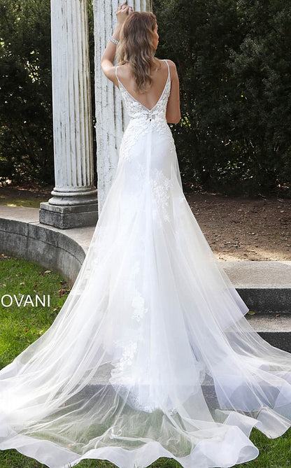 White Spaghetti Straps Long Train Wedding Gown JB65930 - Elbisny