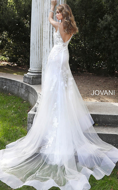 White Spaghetti Straps Long Train Wedding Gown JB65930 - Elbisny