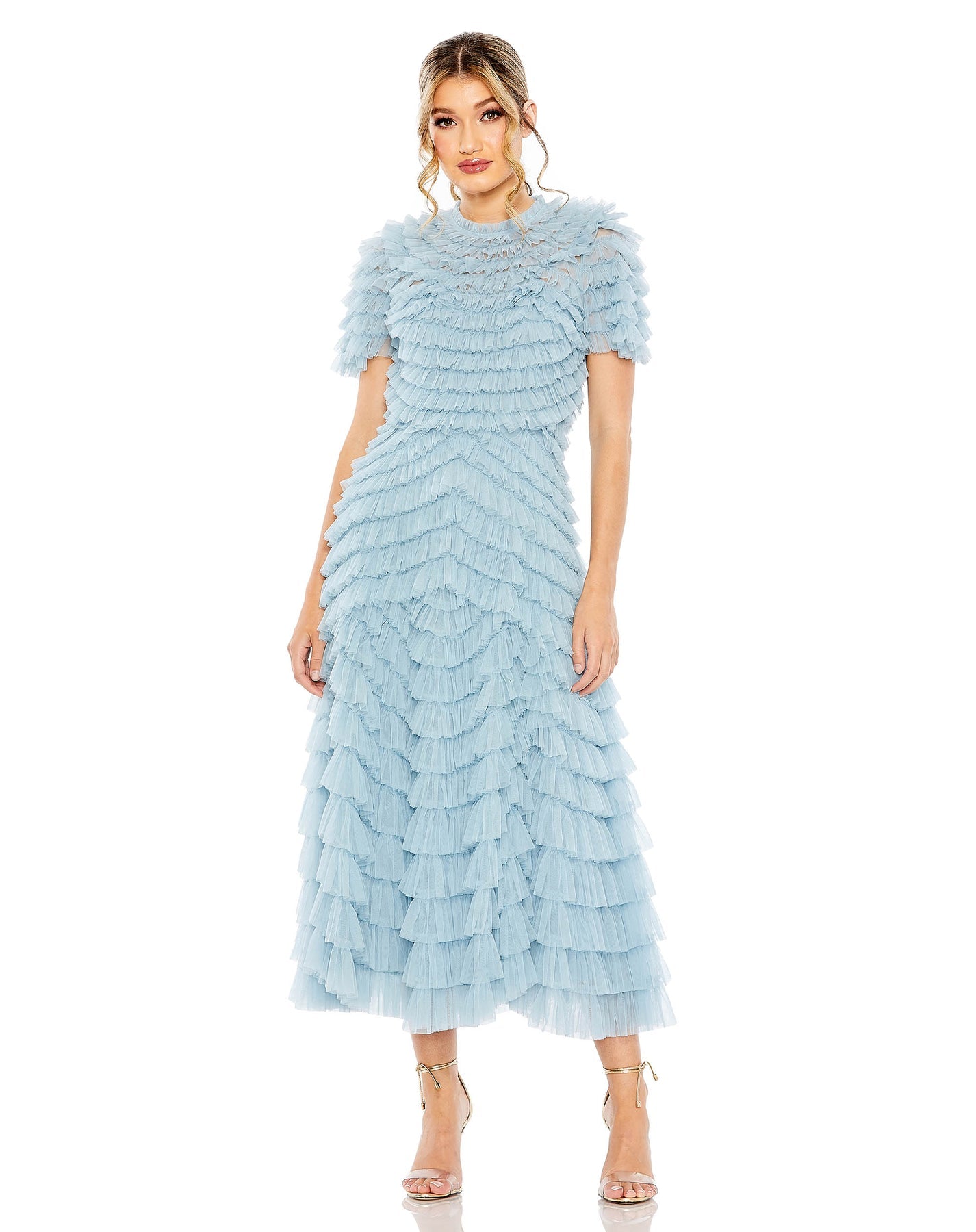 Scoop Women's Tiered Ruffle Dress with Flutter Sleeves - Walmart.com