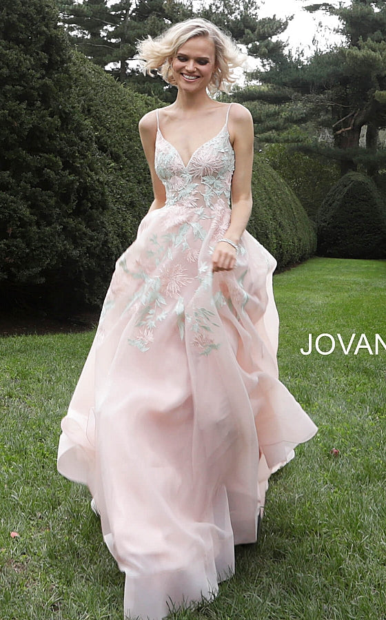 Blush Embroidered V Neck Wedding Dress JB65933 2 / Blush Blush Embroidered V Neck Wedding Dress JB65933 2 / Blush
