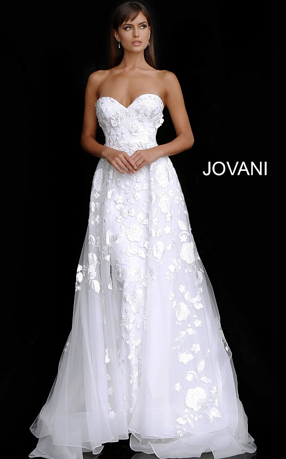 Off White Strapless Sweetheart Neck Bridal Gown JB65935 - Elbisny
