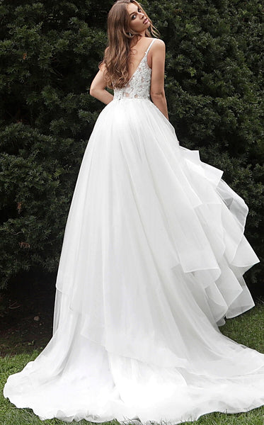 Off White Spaghetti Straps Embroidered Wedding Dress JB65937 - Elbisny