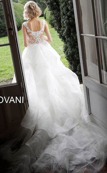 Off White Floral Embroidered Wedding Dress JB68165 - Elbisny