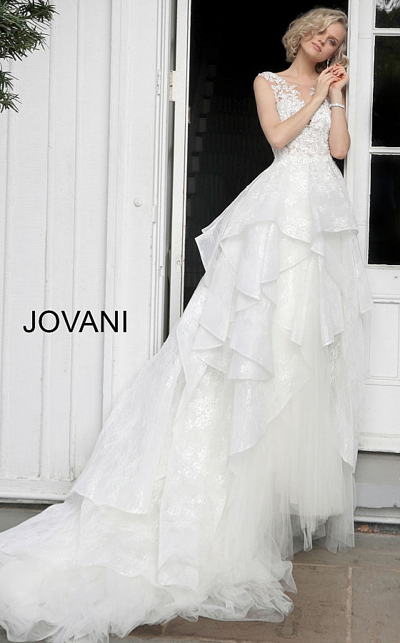 Off White Floral Embroidered Wedding Dress JB68165 - Elbisny