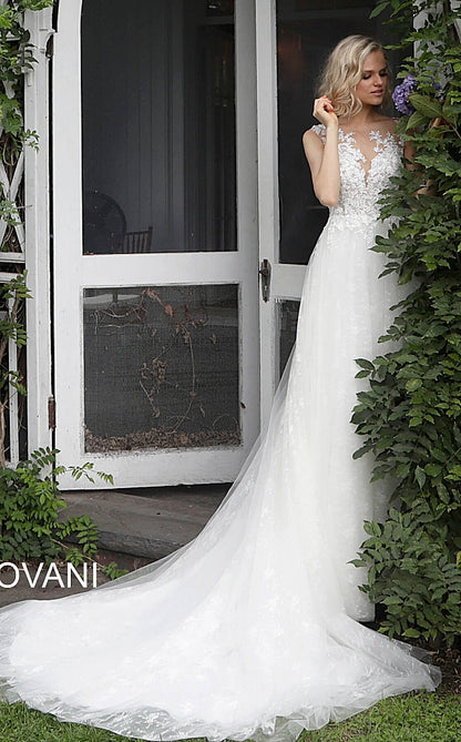 Off White Sleeveless Embroidered Bodice Wedding Dress JB68167 Off White Sleeveless Embroidered Bodice Wedding Dress JB68167