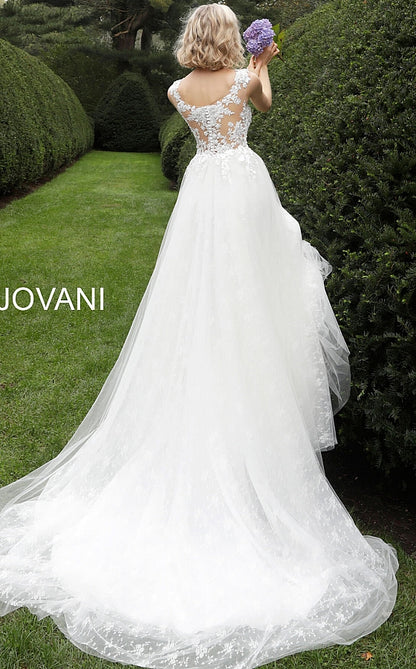 Off White Sleeveless Embroidered Bodice Wedding Dress JB68167 - Elbisny