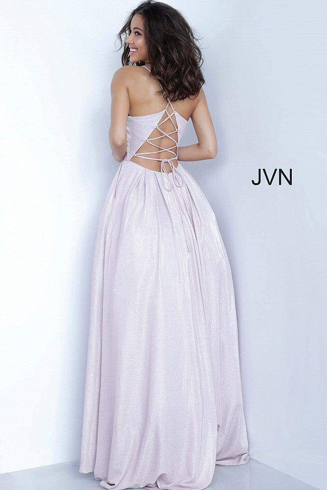 Mauve Tie Back Plunging Neck Prom Ballgown JVN2172 - Elbisny