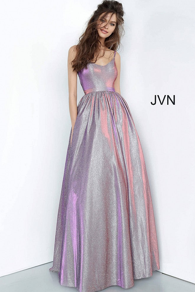 Purple Metallic Scoop Neckline Prom Ballgown JVN2191 - Elbisny