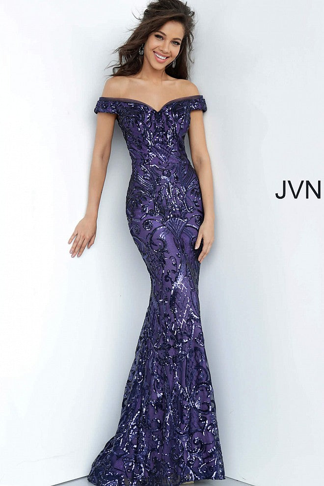 Navy Off the Shoulder Sweetheart Neckline Prom Dress JVN4296 - Elbisny