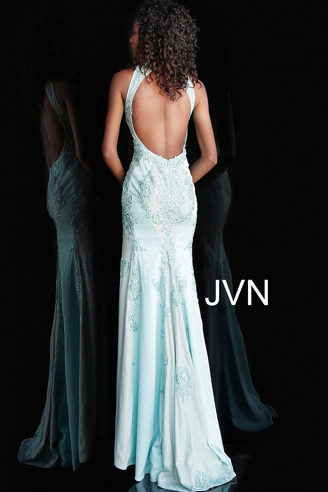 Embellished Key Hole Neck Open Back Prom Dress JVN55869 - Elbisny