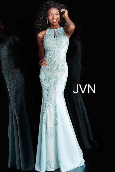 Embellished Key Hole Neck Open Back Prom Dress JVN55869 - Elbisny