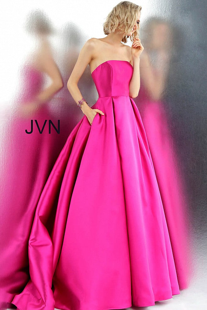 Fuchsia Strapless Pleated Skirt Prom Ballgown JVN62633 - Elbisny