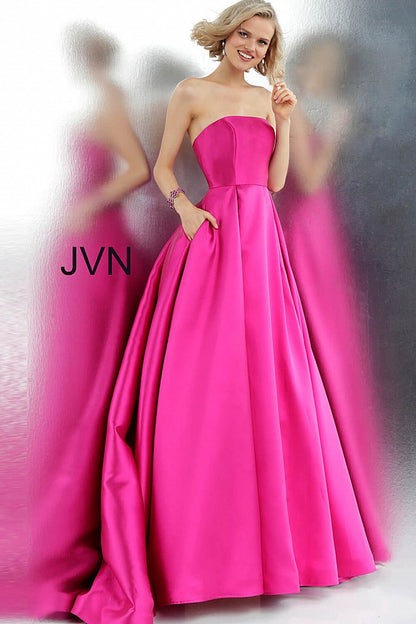 Fuchsia Strapless Pleated Skirt Prom Ballgown JVN62633 - Elbisny