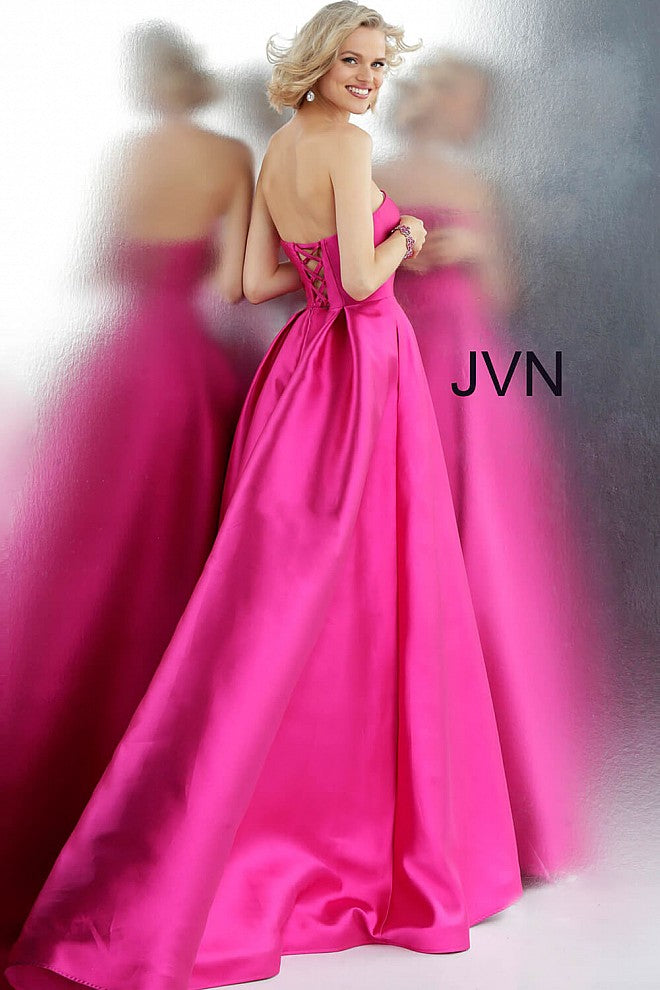 Fuchsia Strapless Pleated Skirt Prom Ballgown JVN62633 - Elbisny