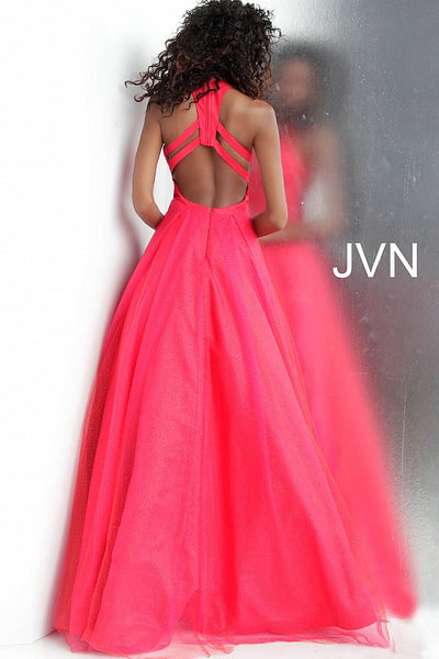 Red Plunging Neckline Sleeveless Prom Ballgown JVN66137 - Elbisny