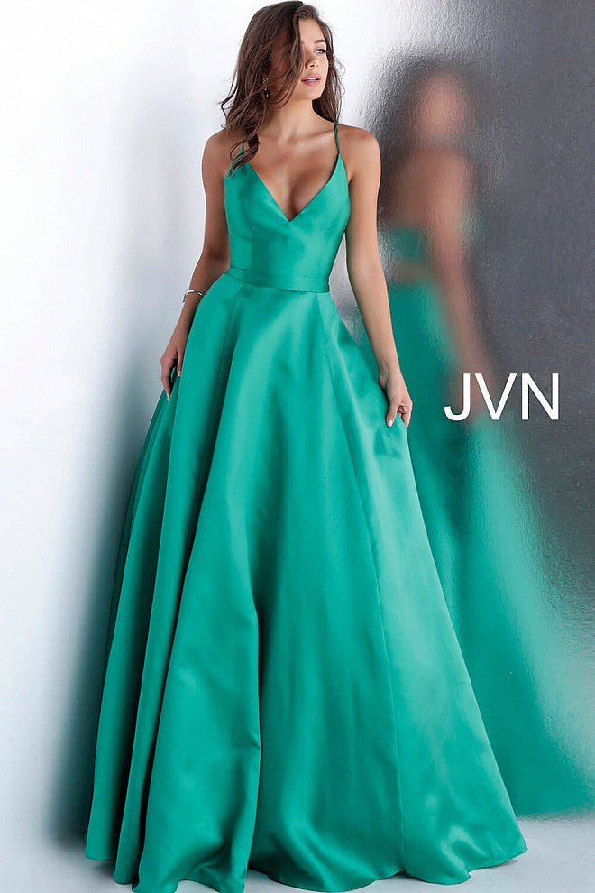 Emerald Spaghetti Straps A Line Prom Dress JVN66673 - Elbisny