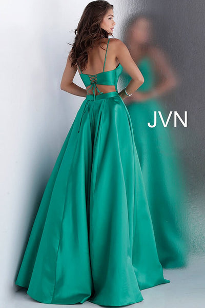 Emerald Spaghetti Straps A Line Prom Dress JVN66673 - Elbisny