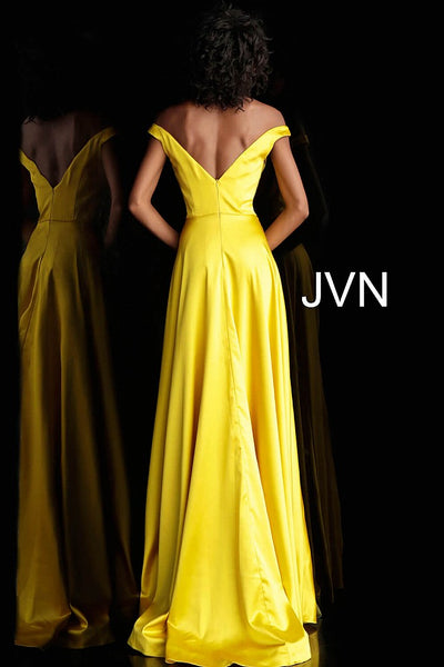 Yellow Off the Shoulder High Slit Prom Dress JVN67752 - Elbisny
