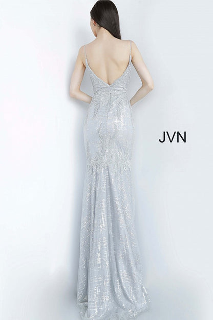 Silver Spaghetti Straps Embroidered Prom Dress JVN68134 - Elbisny