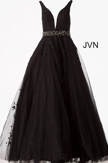 Blue Embellished Belt Prom Ballgown JVN68258 - Elbisny